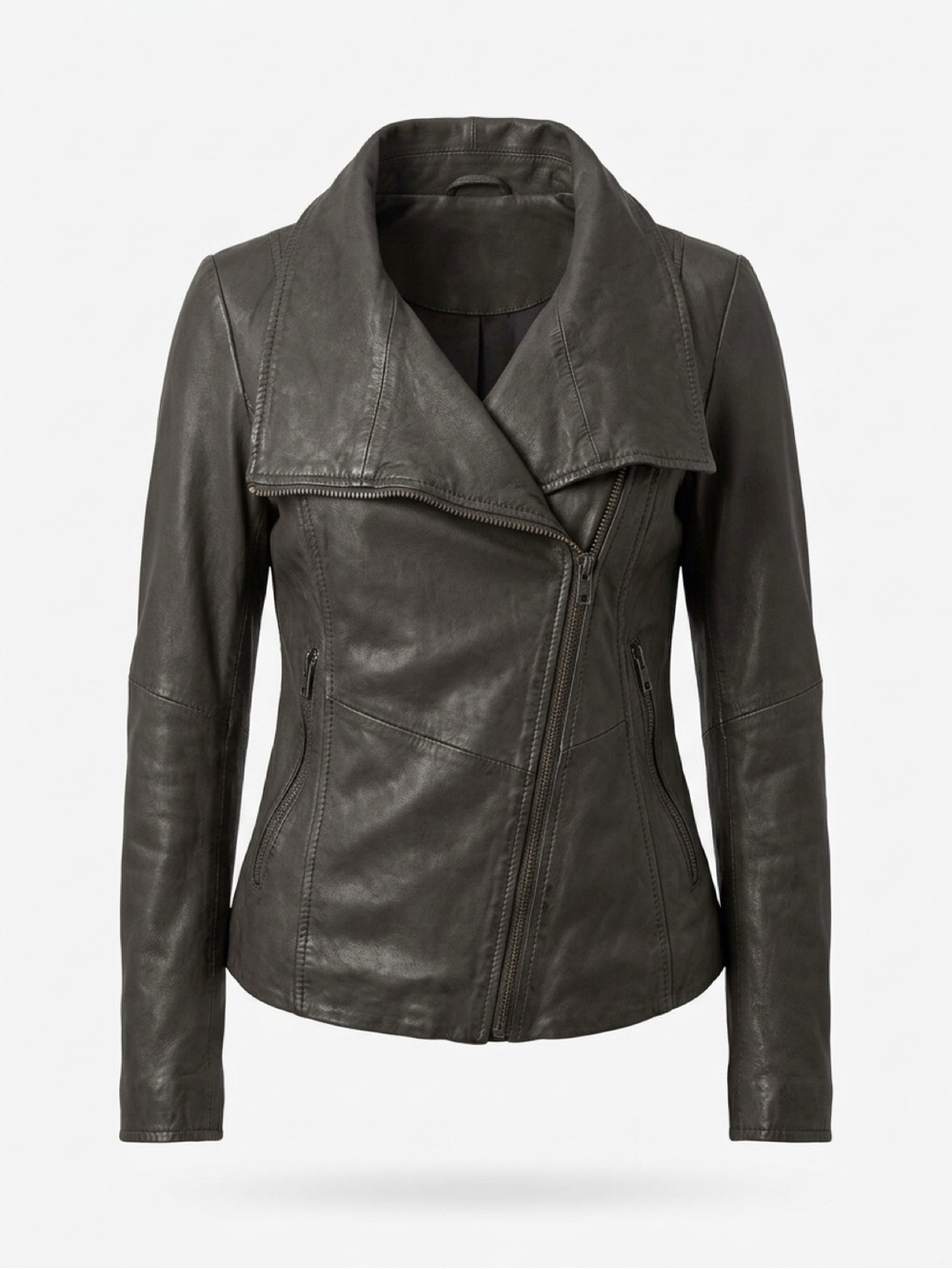 Muubaa Charcoal Asymmetric Leather Jacket